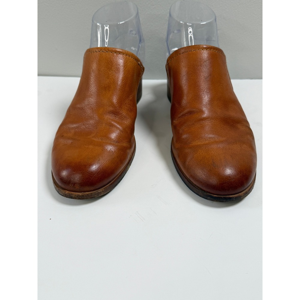 Frye Cleaire Leather Mules 8 Cognac Classic Block Heel Slip On Western Boho - Picture 3 of 9
